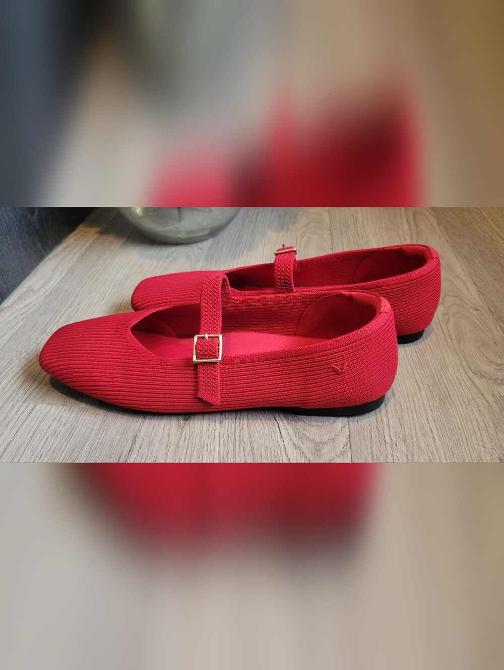 Vivaia Margot Mary Jane Buckle Square-Toe V-Cut Ruby Red Flats, US 9.5 EU 41 - Picture 7 of 16
